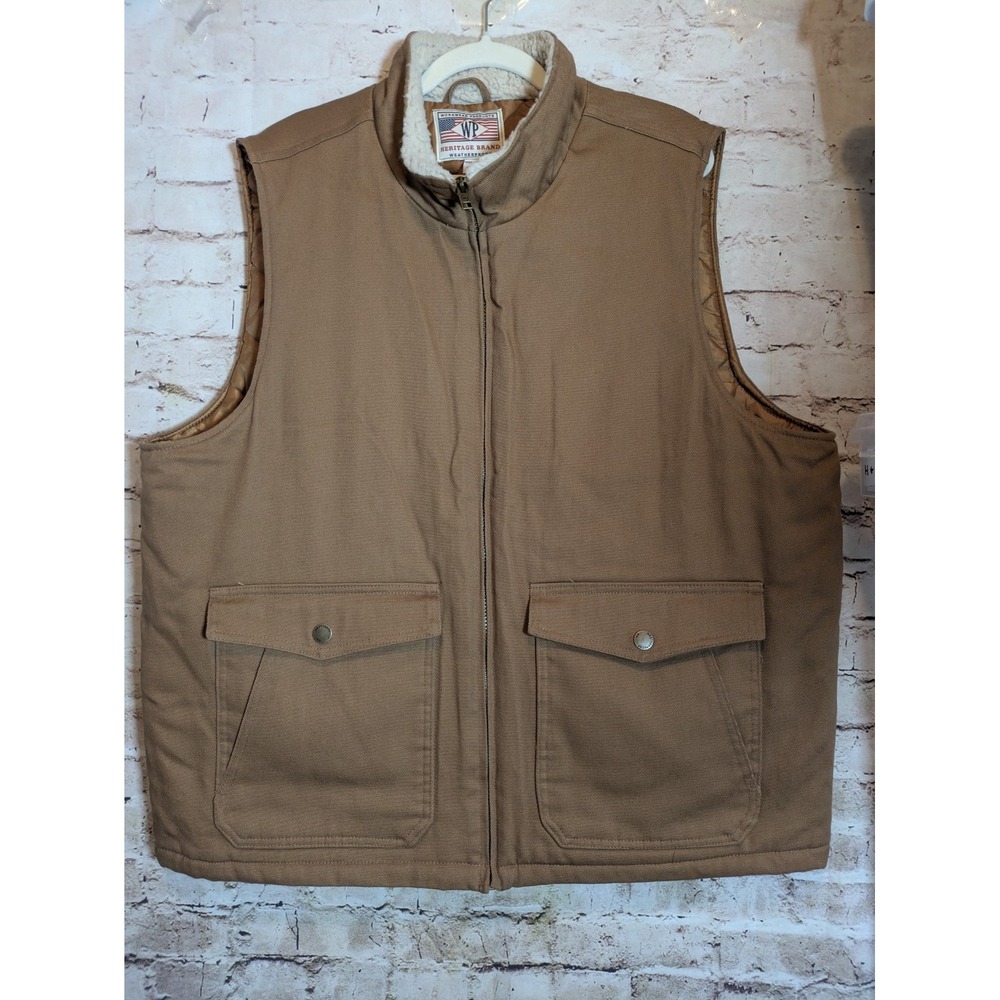 WP Weatherproof Men's Sherpa Collar Full Zip Workwear Vest XXL Brown Canvas